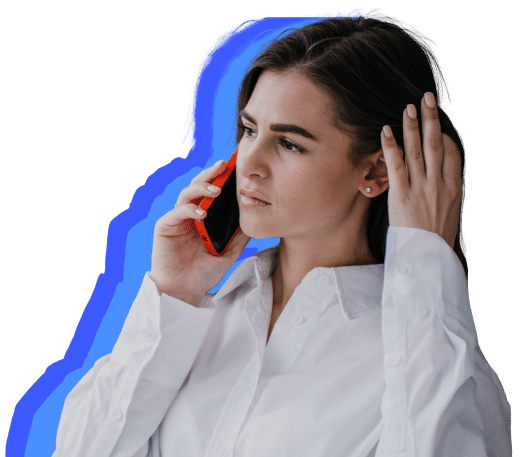 A Woman On The Phone, Hands On Her Head, Looking Thoughtful Or Stressed