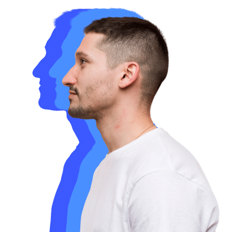 Man In A White Shirt With A Blue Outline, Standing Against A Neutral Background